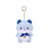 Miniz Foxiroll Starlight Collection plush charm keychain — periwinkle blue fox with navy bow, gold star charm, and gold star-shaped clip
