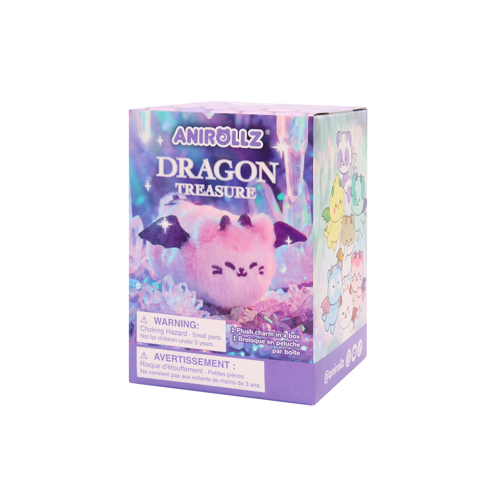 Anirollz Dragon Treasure surprise box side showing kawaii dragon character illustrations