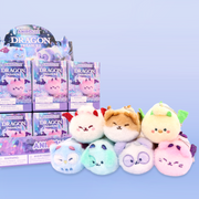 Anirollz Dragon Treasure blind box surprise plush keychains collection pdq box— all 7 characters shown