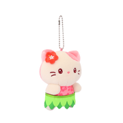 Hawaii Kittiroll Hula Miniz plush keychain three-quarter front view showing tropical hula costume details