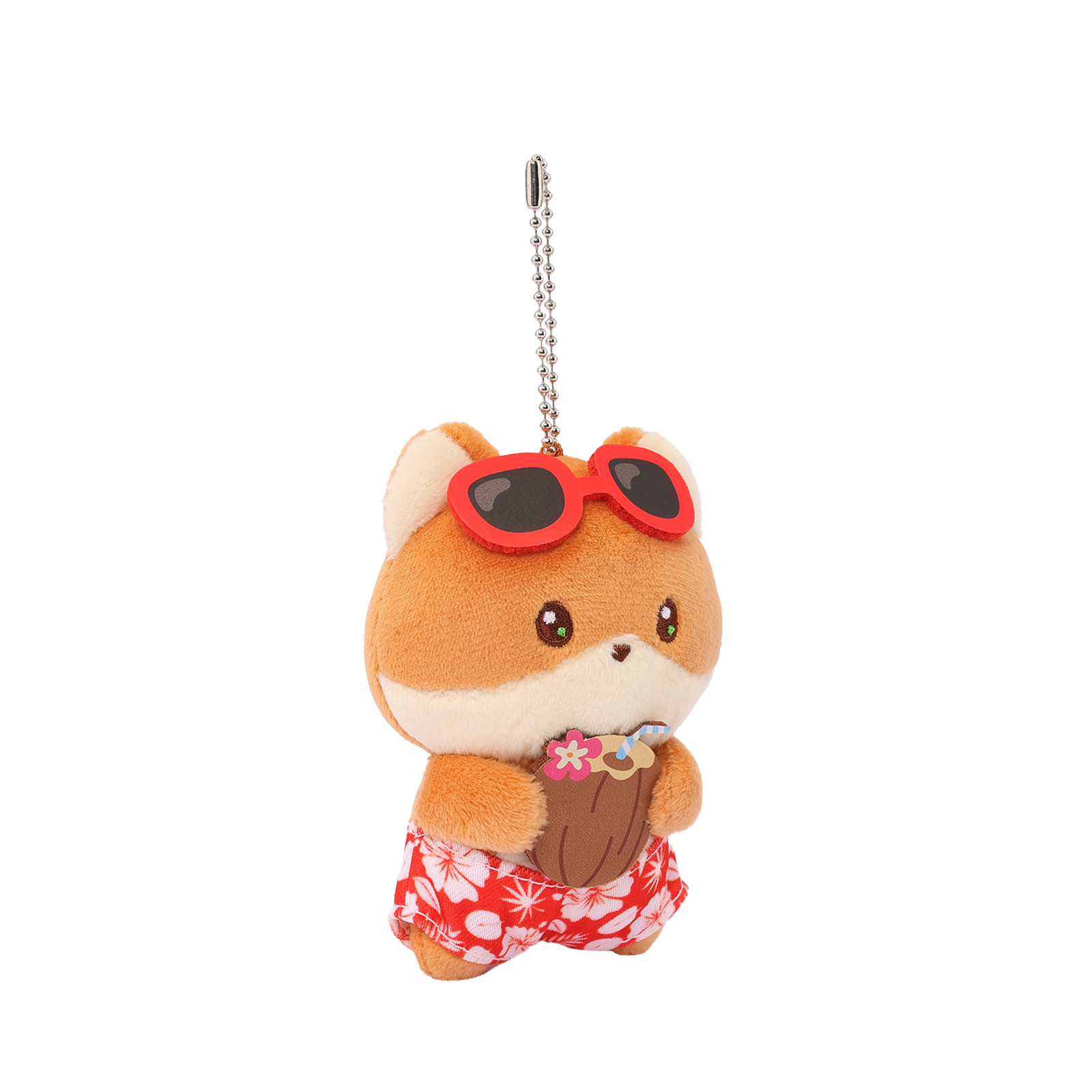 Foxiroll Beach Miniz plush keychain three-quarter front view showing sunglasses and coconut drink details