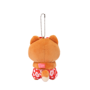 Back view of Hawaii Foxiroll Beach Miniz plush charm showing orange/tan plush body, fluffy tail