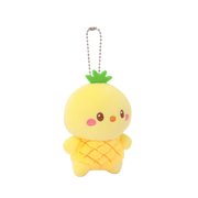 Hawaii Chickiroll Pineapple Miniz plush keychain three-quarter front view showing quilted texture and pineapple leaf crown details