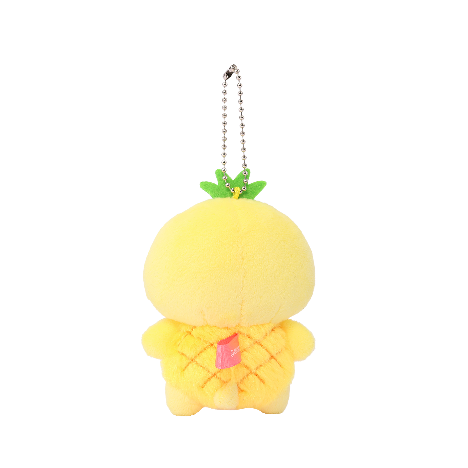 Back view of Hawaii Chickiroll Pineapple Miniz plush charm showing yellow quilted plush body