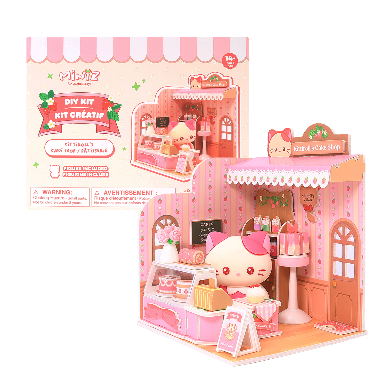 Kittiroll's Cake Shop Miniz by Anirollz DIY kit assembled miniature patisserie diorama with Kittiroll figure & packaging box