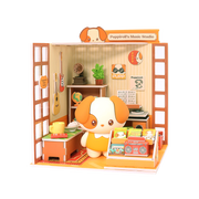 Puppiroll's Music Studio Miniz by Anirollz DIY kit assembled miniature retro studio diorama with Puppiroll figure