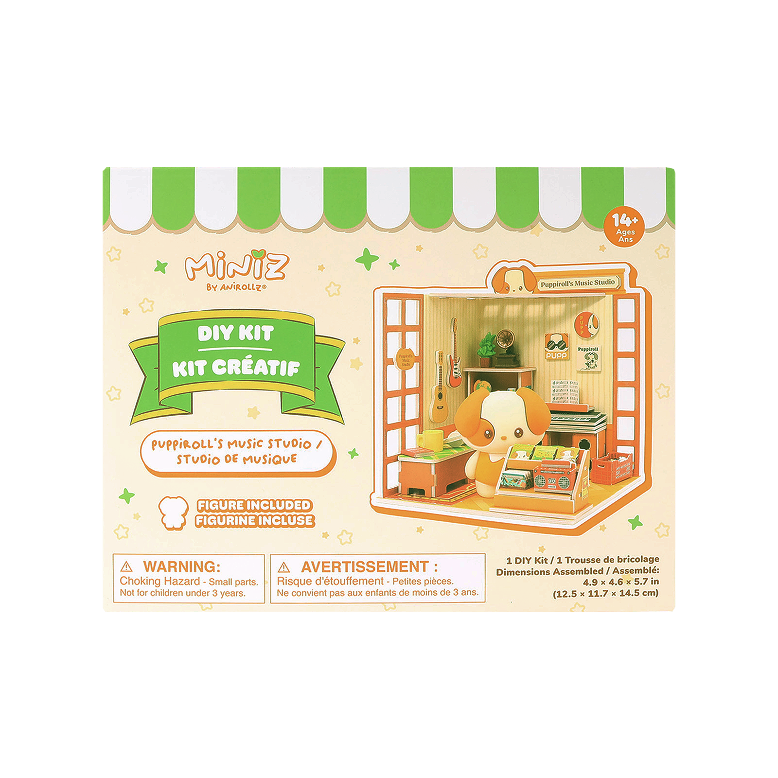 Puppiroll's Music Studio Miniz by Anirollz DIY kit assembled miniature retro studio diorama packaging box front