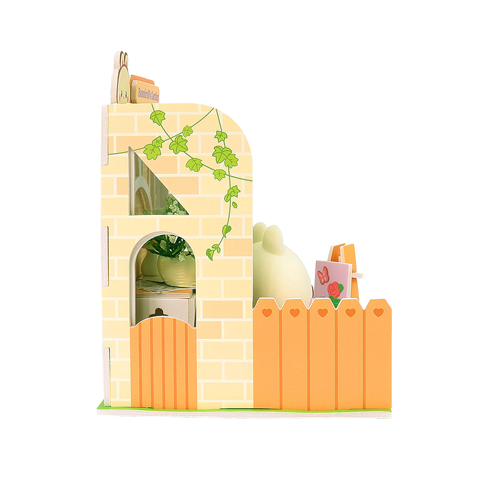 Bunniroll's Garden Miniz by Anirollz DIY kit assembled miniature greenhouse diorama side wall view
