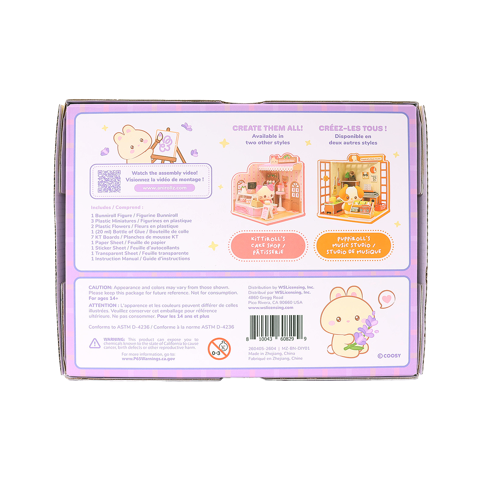 Bunniroll's Garden Miniz by Anirollz DIY kit assembled miniature greenhouse diorama with Bunniroll figure Packaging box back