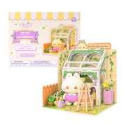 Bunniroll's Garden Miniz by Anirollz DIY kit assembled miniature greenhouse diorama with Bunniroll figure & packaging box