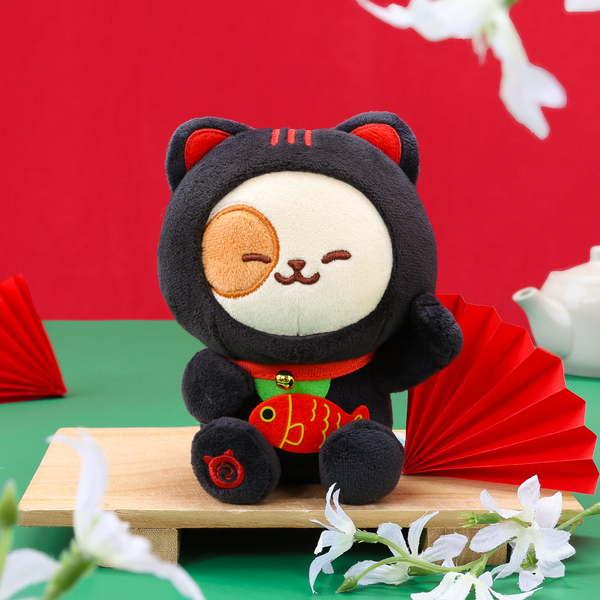 Anirollz Puppiroll Lucky Cat Plush – Black Maneki-Neko Plush Toy
