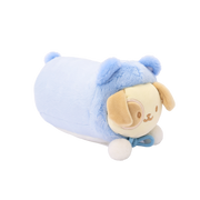 Bear Onesie Puppiroll plush: cream puppy with floppy tan ears wearing a pastel blue bear onesie