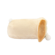 Side view of Bunny Onesie Bunniroll plush showing the floppy lop ear and pompom tail