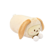 Bunny Onesie Bunniroll plush: cream bunny wearing a lop bunny onesie with floppy caramel ears