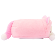 Side view of Kitty Onesie Kittiroll plush showing the long pink tail with a white tip