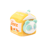 Orange Juice Pandaroll plush: panda peeking out of a pastel orange juice carton outfit